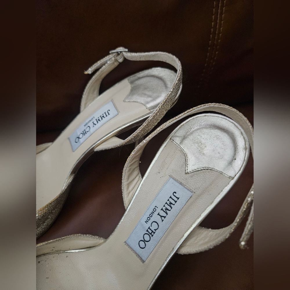 Jimmy Choo Glitter Slingback Peep Toe Heels Size 40 - Picture 5 of 9